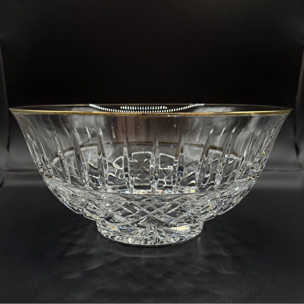 VTG Samobor Illusions 24% Lead Crystal Bowl - Gold Rim - Hand‎ Cut Croatia